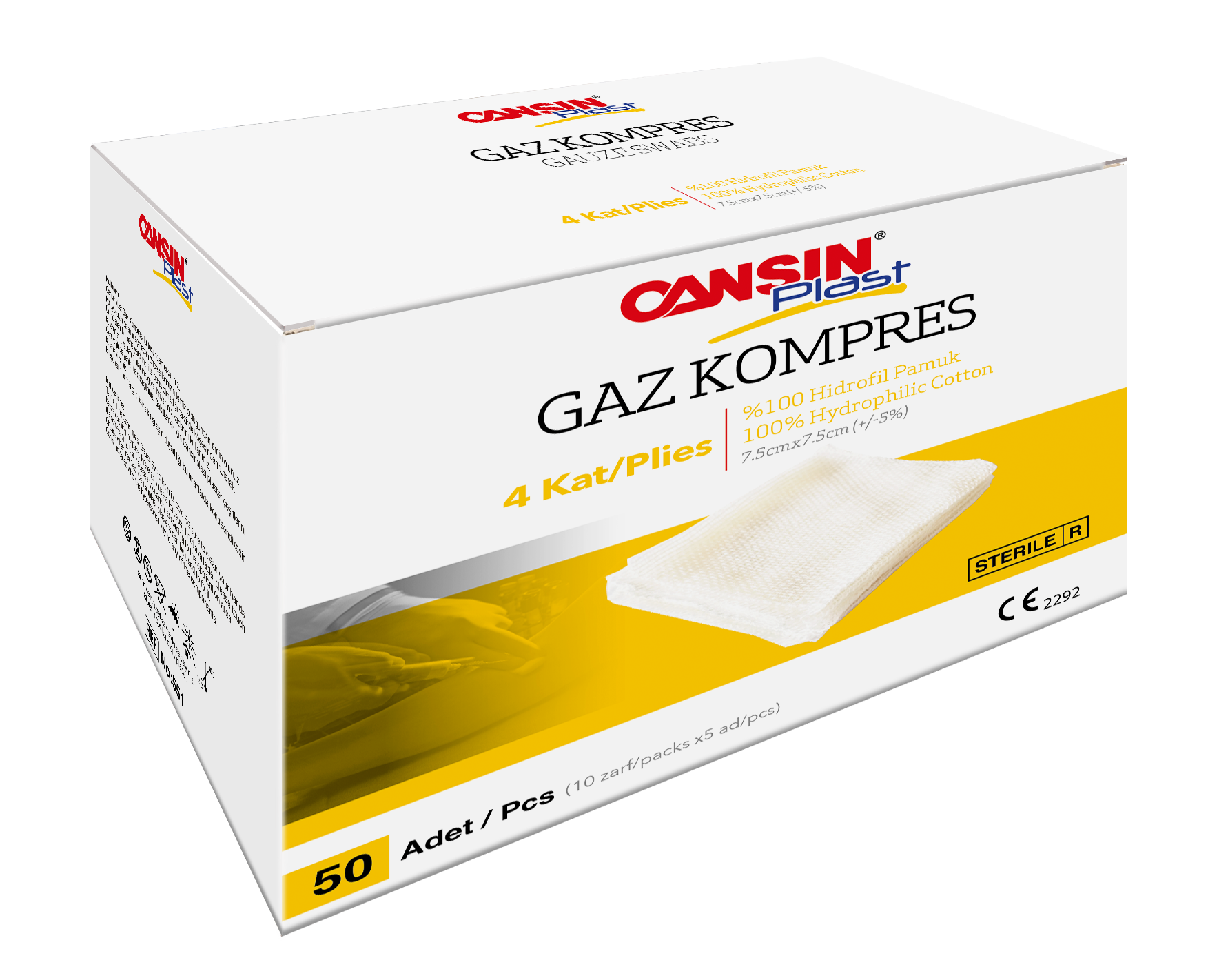 Cansın Plast Steril Gaz Kompres 7.5x7.5cm 4 Kat - 50 Adet