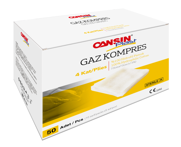 Cansın Plast Steril Gaz Kompres 7.5x7.5cm 4 Kat - 50 Adet